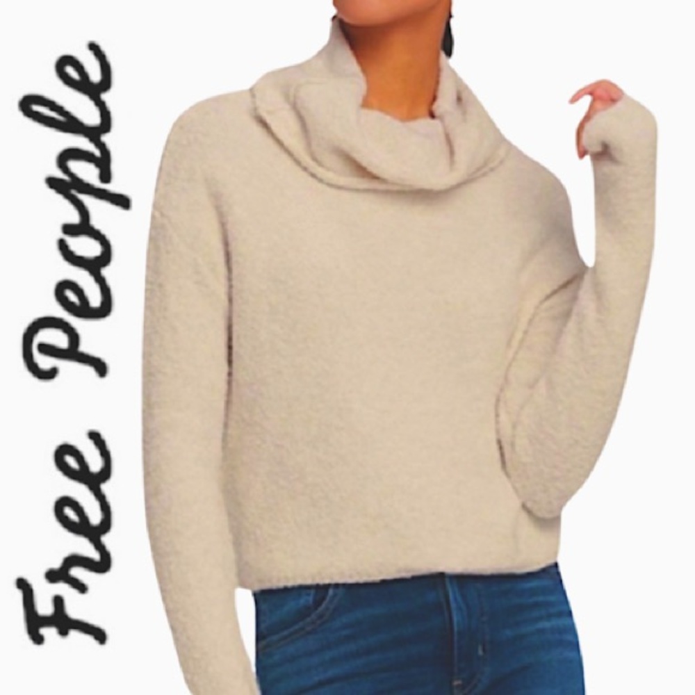 FREE PEOPLE. 100% Cashmere cowl neck long sleeve cropped sweater. Beige/Cream. M